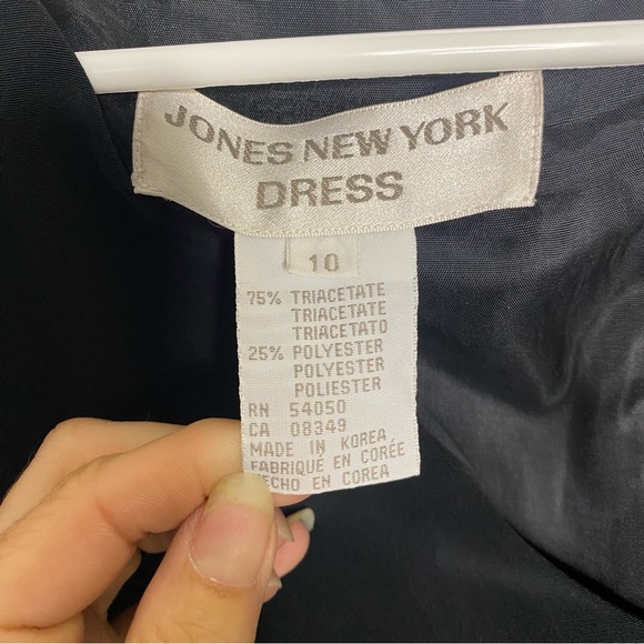 JONES NY Size 10 Dress elegant Cocktail Black V-Neck Embroidered Vintage Women - Picture 7 of 11